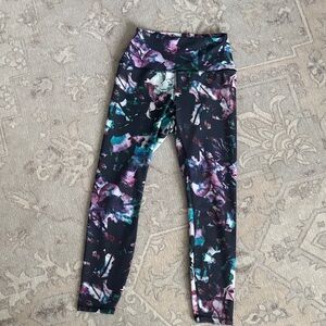 RBX Black Floral Abstract Print Leggings with Purple & Teal Accents